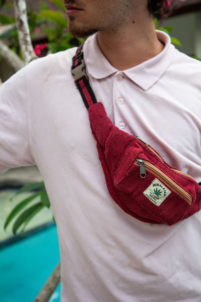 Handmade Himalayan Hemp & Leather Fanny Pack Hemp Zipper Bag Copper