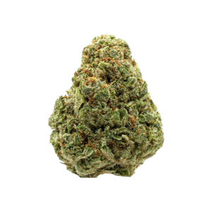Close-up of premium Fruity Pebbles THCA Flower showcasing dense, frosty green buds with vibrant orange hairs and a sweet, fruit-forward terpene profile.