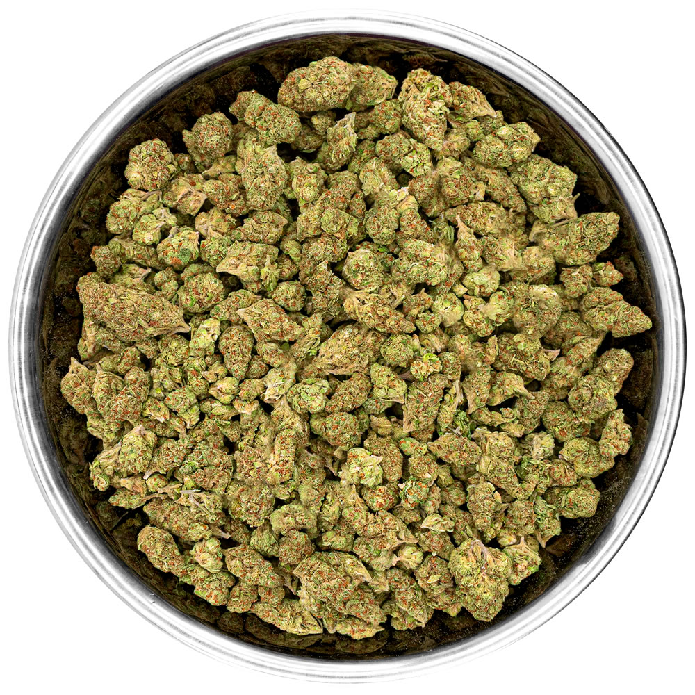 hybrid thca flower fruity pebbles in a large bowl