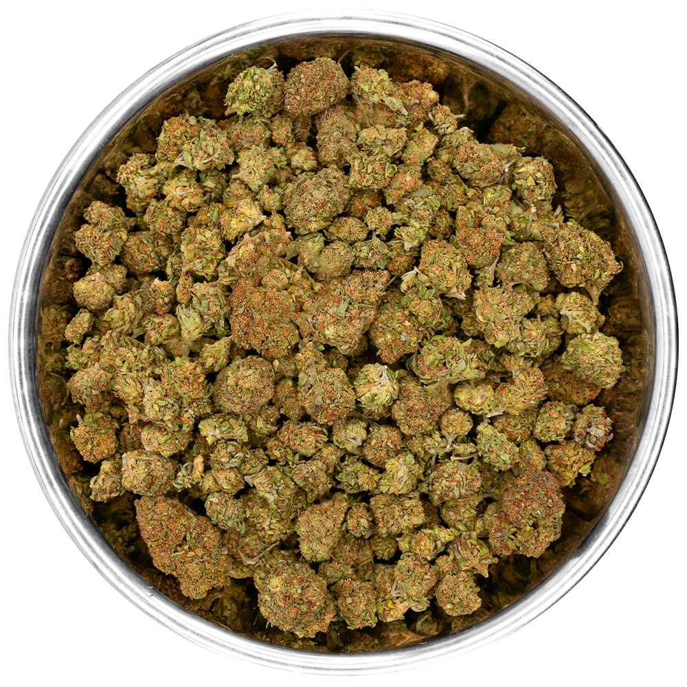 golden gas indica thca flower in a bowl