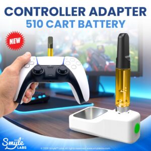Smyle Labs Controller Adapter 510 cart battery magnetically mounted to a PS5 gaming controller